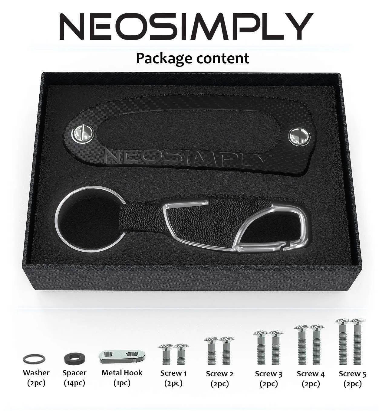 Neosimply - the Ultimate Keychain - Smart Compact Keyring Holder - Key Holder Organizer - Best Minimalist Gadget Tool - Perfect For Anyone With  Keys - Carbon Fiber - Leather Keychain For Car Key