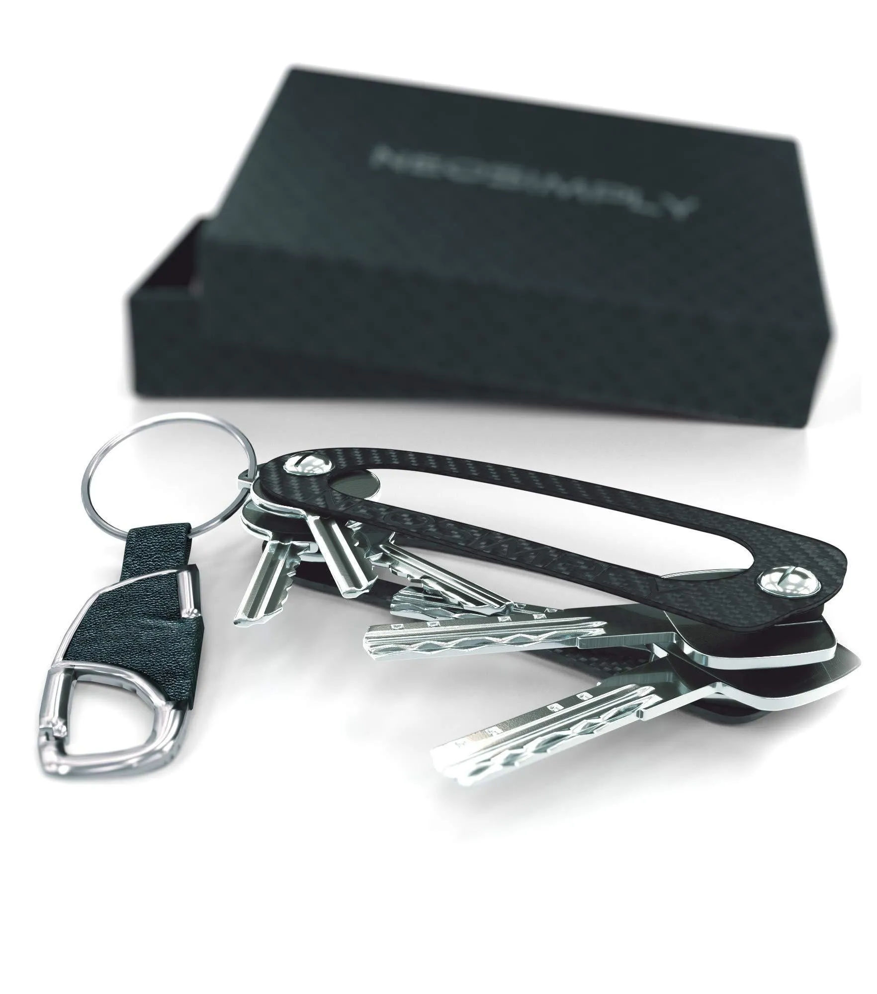 Neosimply - the Ultimate Keychain - Smart Compact Keyring Holder - Key Holder Organizer - Best Minimalist Gadget Tool - Perfect For Anyone With  Keys - Carbon Fiber - Leather Keychain For Car Key