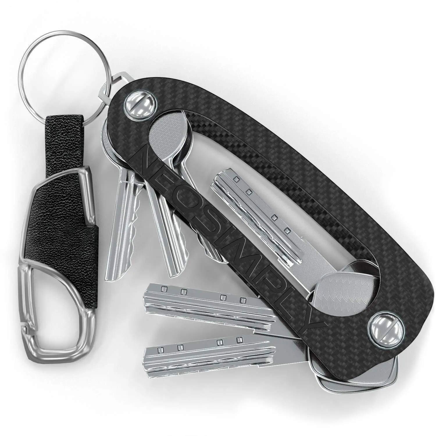 Neosimply - the Ultimate Keychain - Smart Compact Keyring Holder - Key Holder Organizer - Best Minimalist Gadget Tool - Perfect For Anyone With  Keys - Carbon Fiber - Leather Keychain For Car Key