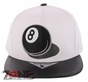 NEW! 8 BALL BLACK FAUX LEATHER VISOR FLAT BILL SNAPBACK BASEBALL CAP HAT WHITE