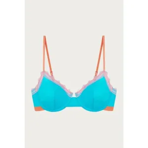 NEW DORA LARSEN sienna underwire bra in lagoon blue/baby pink/ochre