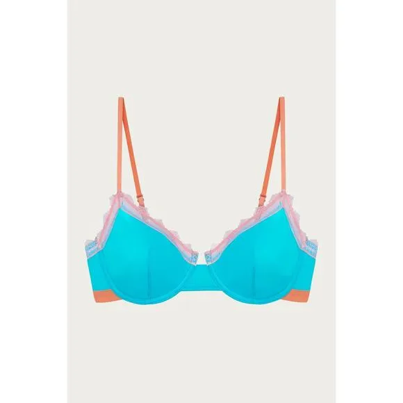 NEW DORA LARSEN sienna underwire bra in lagoon blue/baby pink/ochre