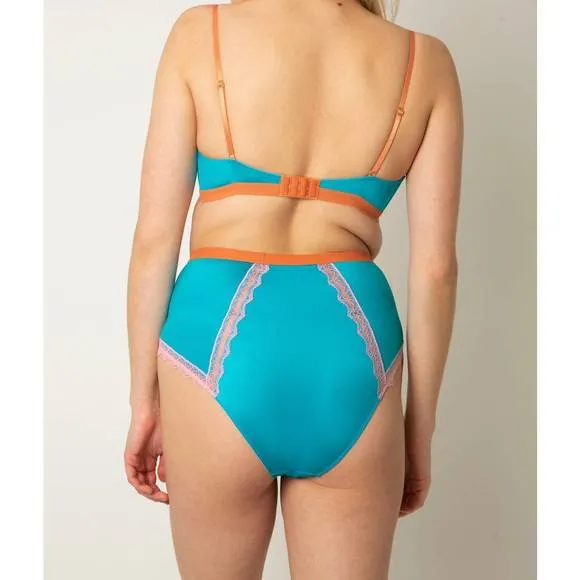 NEW DORA LARSEN sienna underwire bra in lagoon blue/baby pink/ochre
