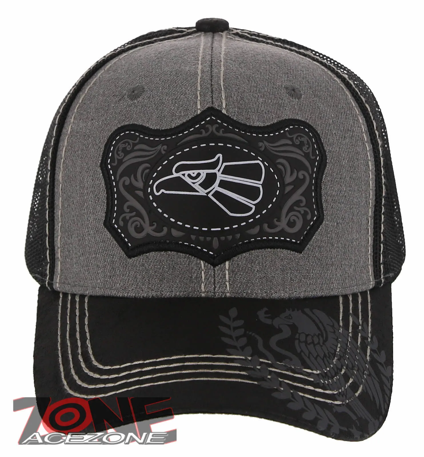 NEW! MEXICAN EAGLE PRIDE AZTEC BIRD TRUCKER SNAPBACK BASEBALL CAP HAT GRAY BLACK