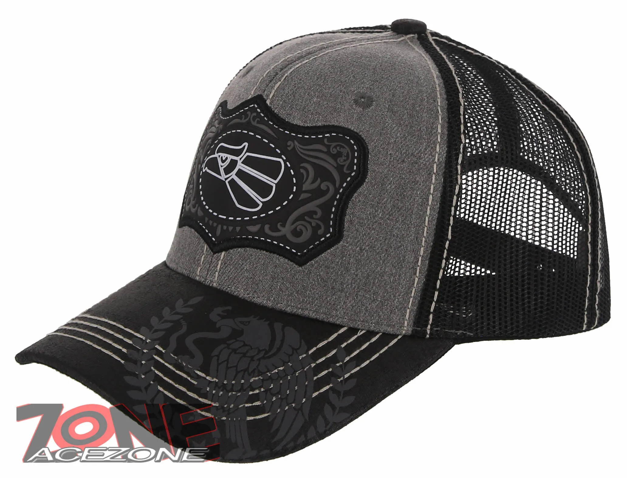 NEW! MEXICAN EAGLE PRIDE AZTEC BIRD TRUCKER SNAPBACK BASEBALL CAP HAT GRAY BLACK