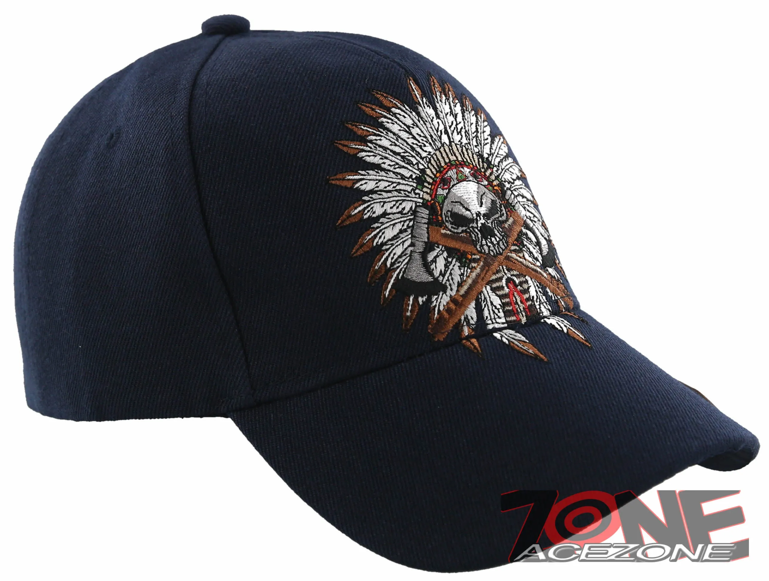 NEW! NATIVE PRIDE HONOR AXE CHIEF SKULL HEAD BASEBALL CAP HAT NAVY