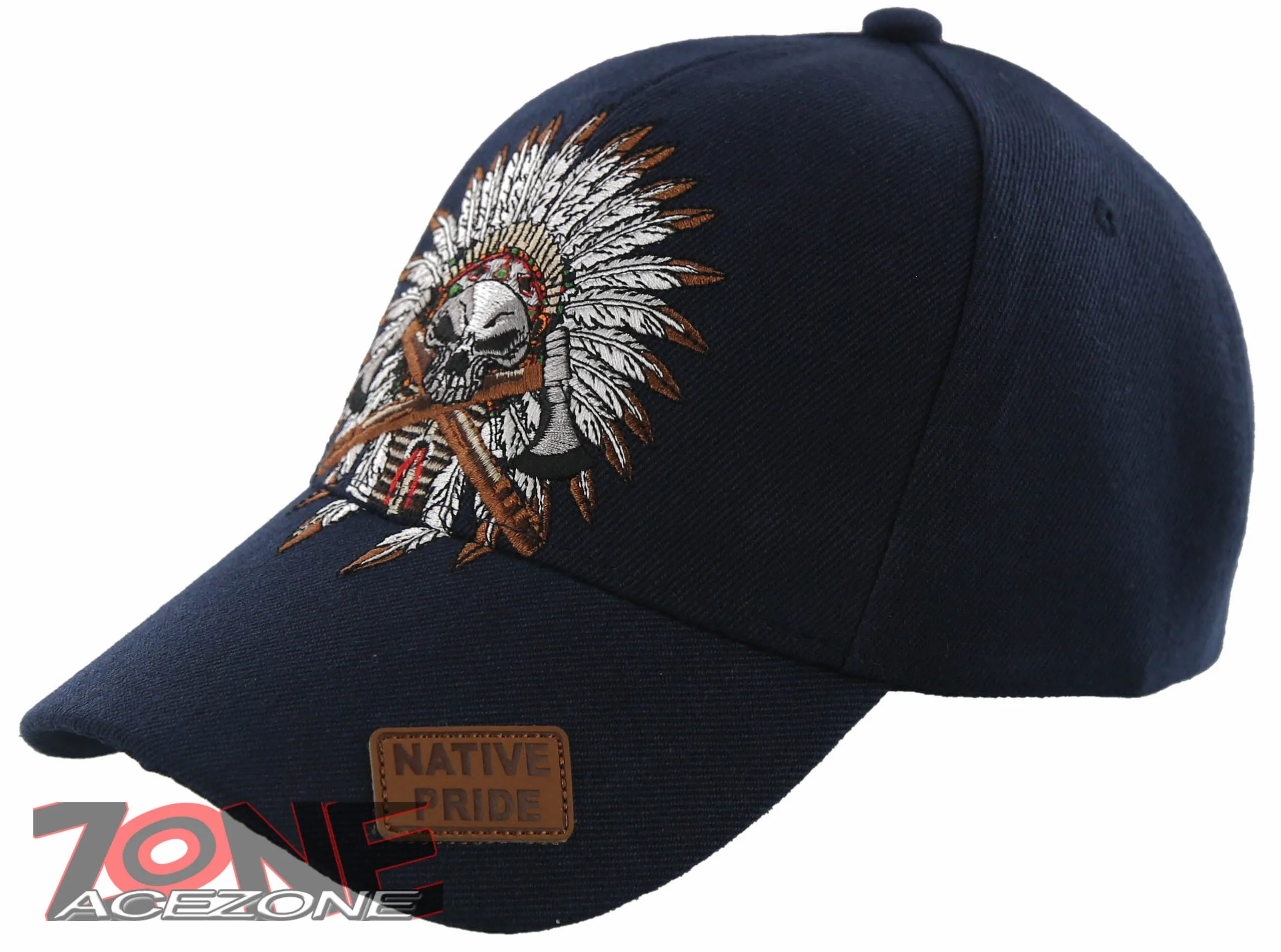 NEW! NATIVE PRIDE HONOR AXE CHIEF SKULL HEAD BASEBALL CAP HAT NAVY