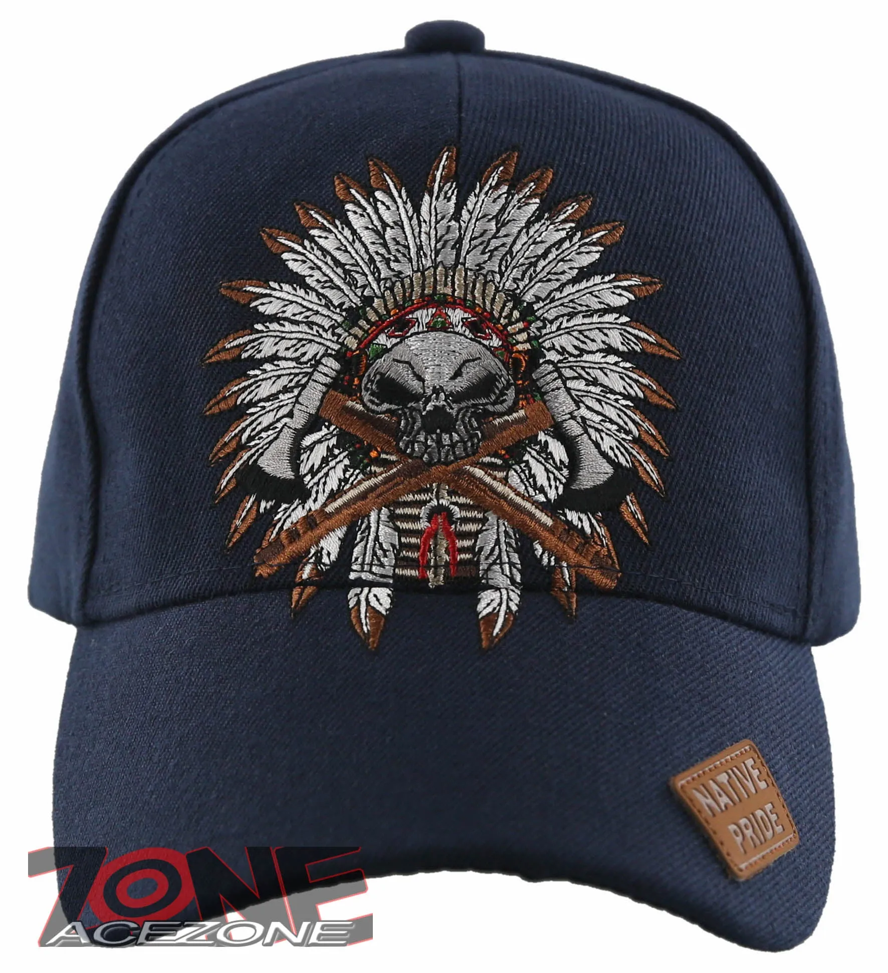 NEW! NATIVE PRIDE HONOR AXE CHIEF SKULL HEAD BASEBALL CAP HAT NAVY