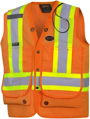 New Pioneer Heavy-Duty Hi Vis Surveyor Safety Vest, 12 Pockets, Radio Strap, Orange, Sz M