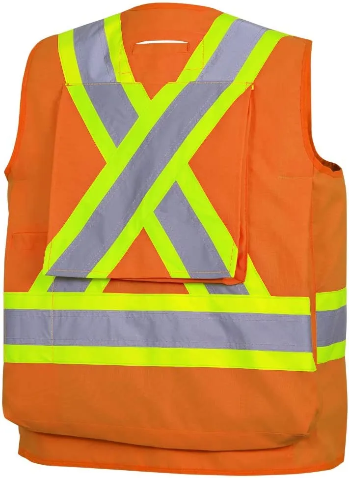 New Pioneer Heavy-Duty Hi Vis Surveyor Safety Vest, 12 Pockets, Radio Strap, Orange, Sz M