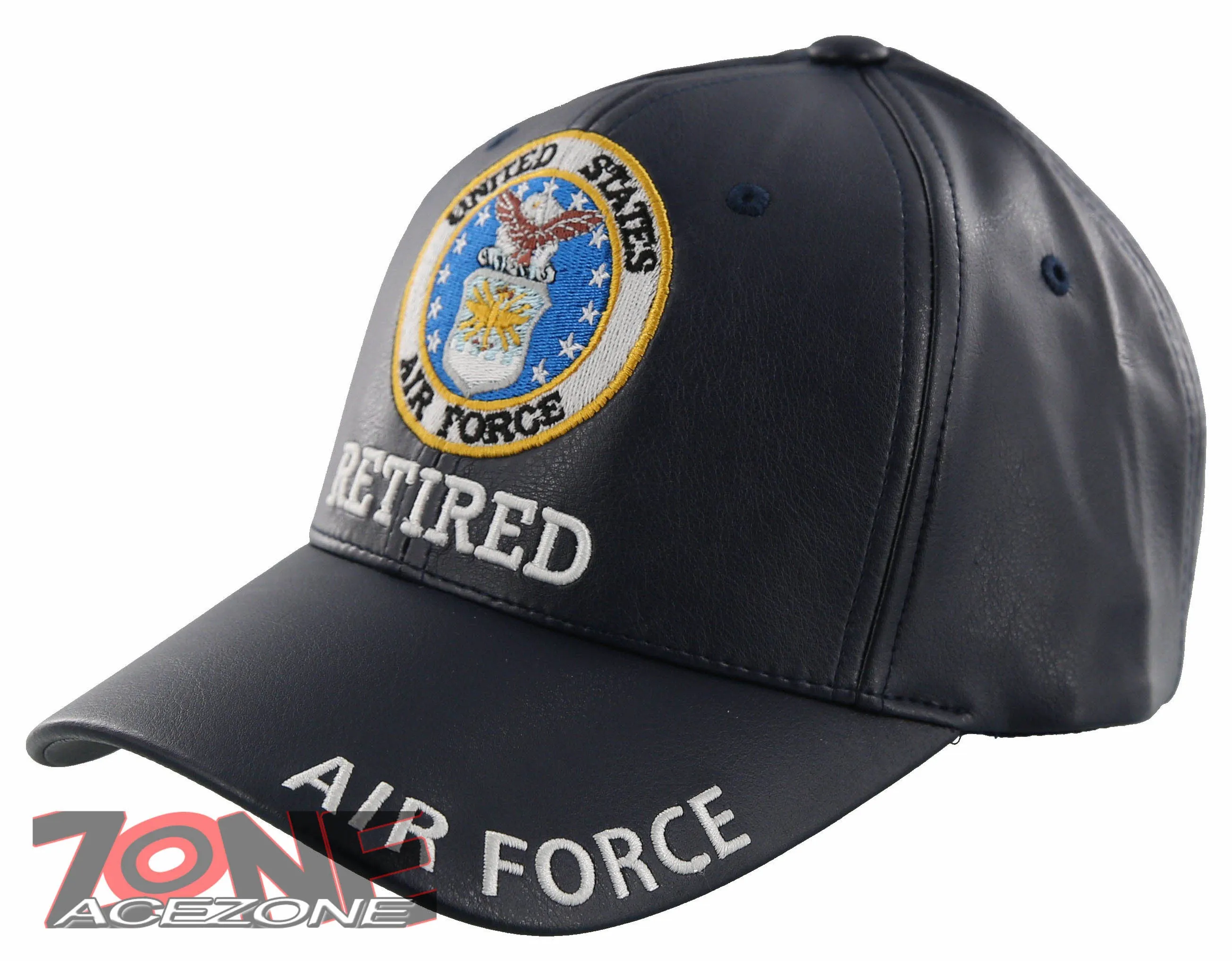 NEW! US AIR FORCE USAF RETIRED FAUX LEATHER CAP HAT NAVY