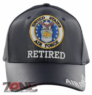 NEW! US AIR FORCE USAF RETIRED FAUX LEATHER CAP HAT NAVY