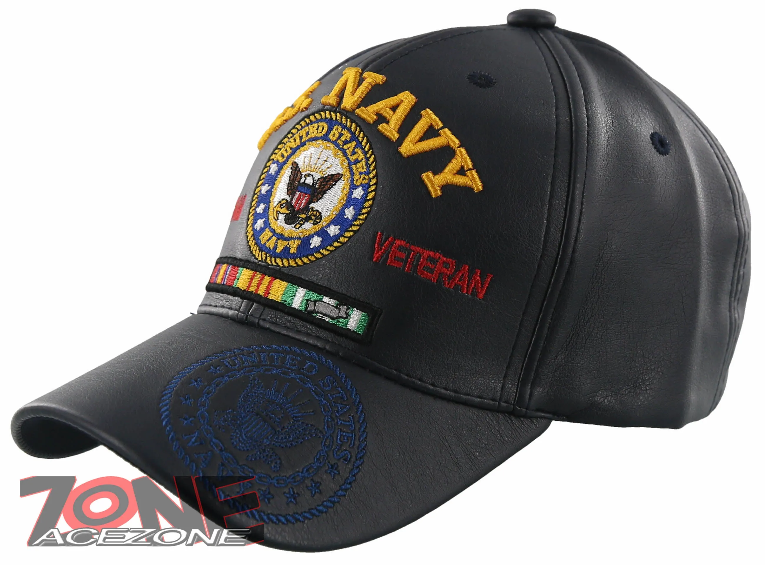 NEW! US NAVY USN VIETMAN VETERAN FAUX LEATHER BALL CAP HAT NAVY