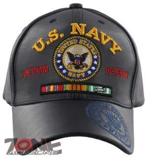 NEW! US NAVY USN VIETMAN VETERAN FAUX LEATHER BALL CAP HAT NAVY