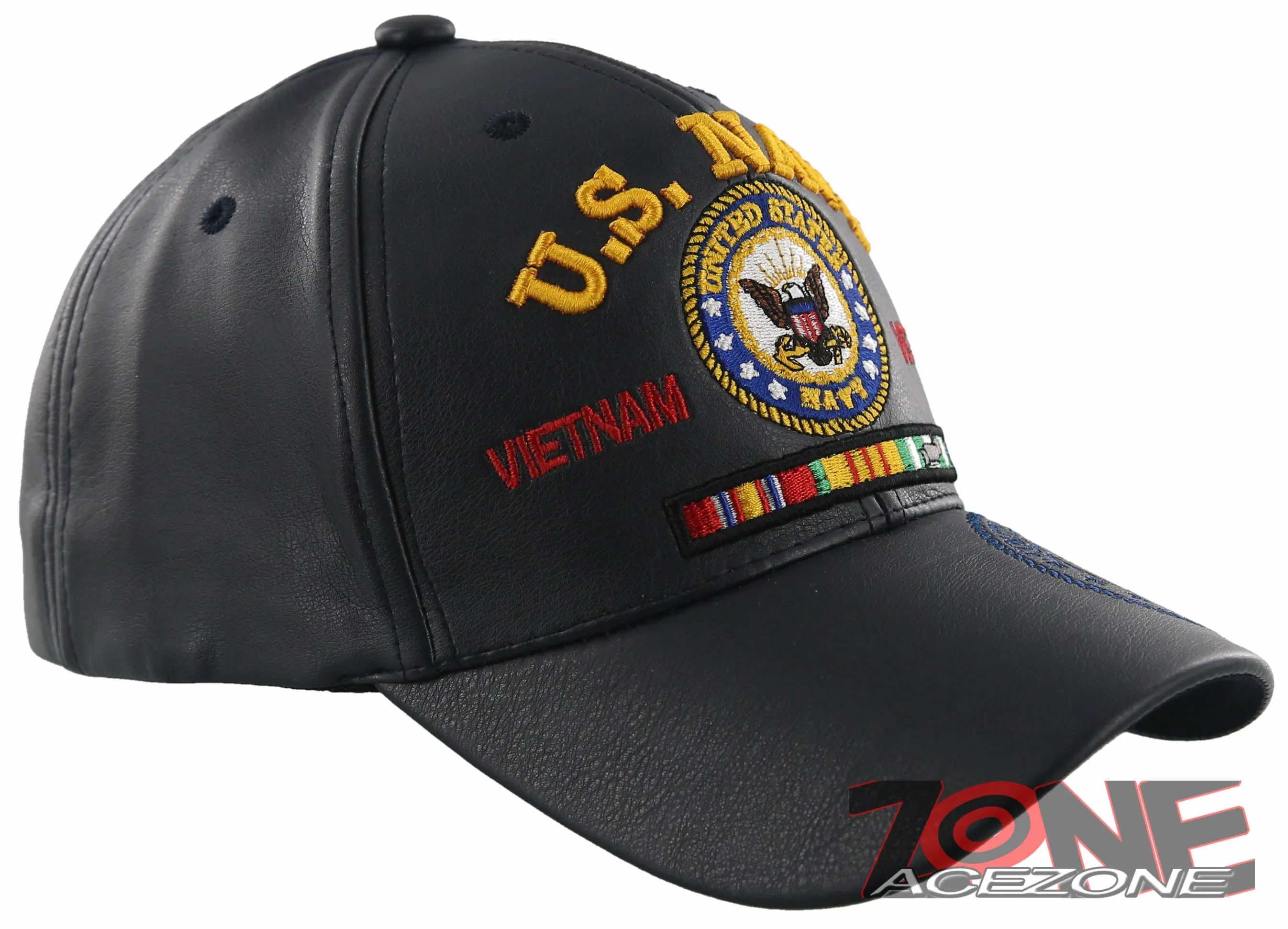 NEW! US NAVY USN VIETMAN VETERAN FAUX LEATHER BALL CAP HAT NAVY