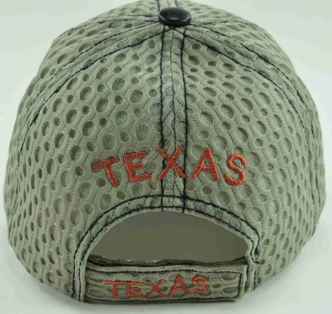 NEW! W/LEATHER TX TEXAS TX MESH CAP HAT TAN