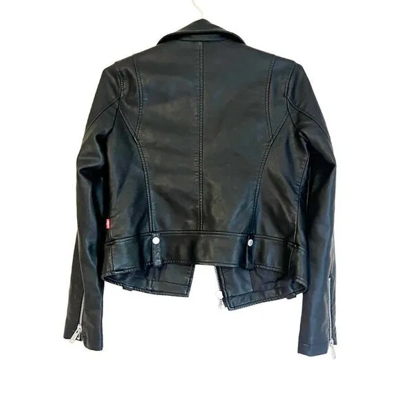 NWT Levi's Black Faux Vegan Leather Motto Silver Hardware Jacket Size XS