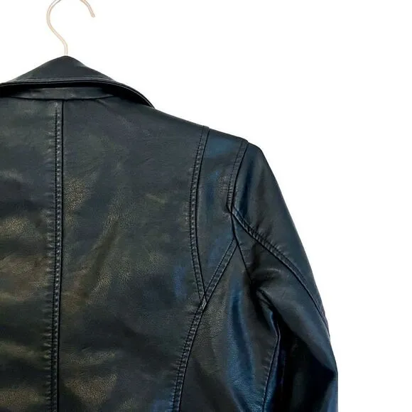 NWT Levi's Black Faux Vegan Leather Motto Silver Hardware Jacket Size XS