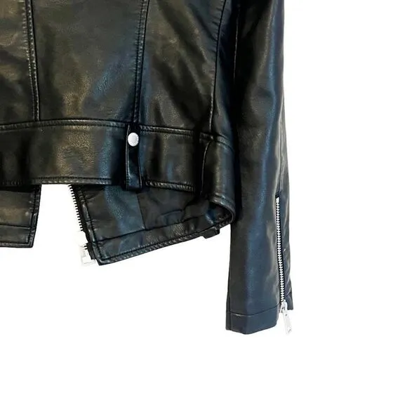 NWT Levi's Black Faux Vegan Leather Motto Silver Hardware Jacket Size XS