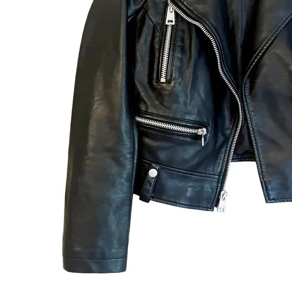 NWT Levi's Black Faux Vegan Leather Motto Silver Hardware Jacket Size XS