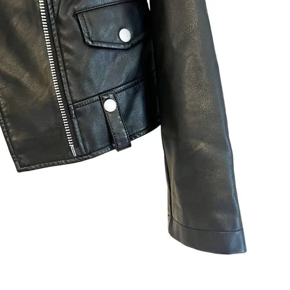 NWT Levi's Black Faux Vegan Leather Motto Silver Hardware Jacket Size XS