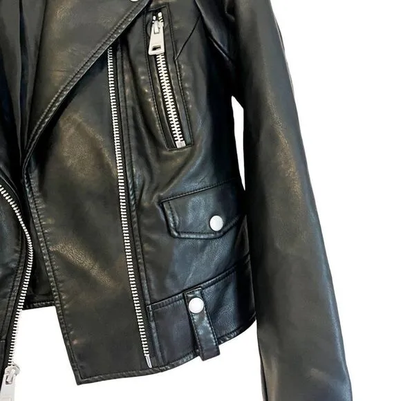 NWT Levi's Black Faux Vegan Leather Motto Silver Hardware Jacket Size XS
