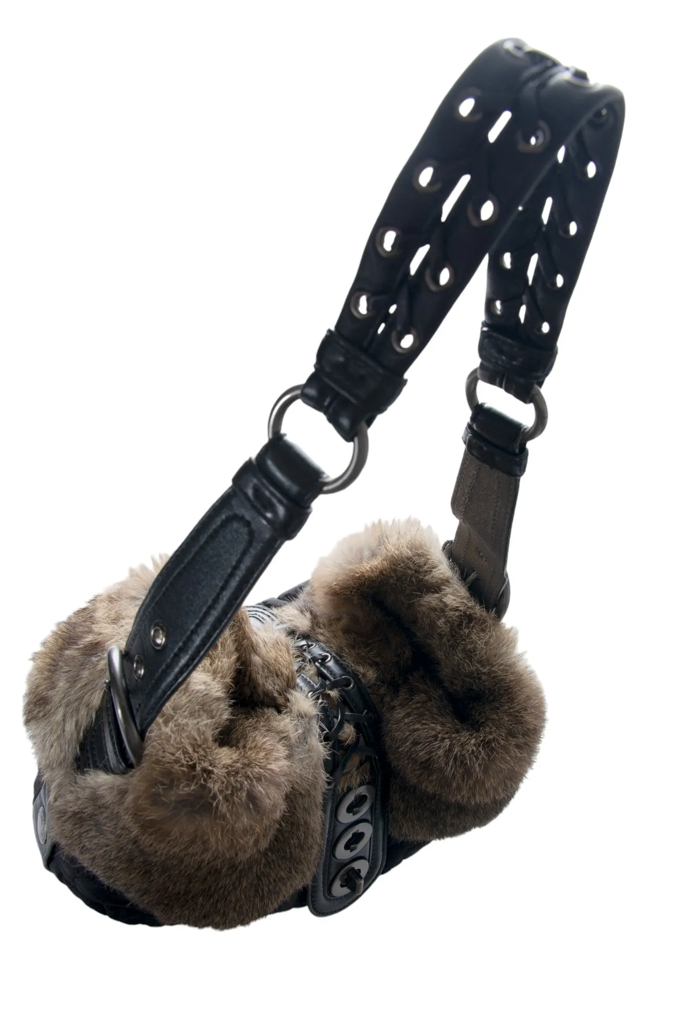 Nylon Bag with Fur Trim