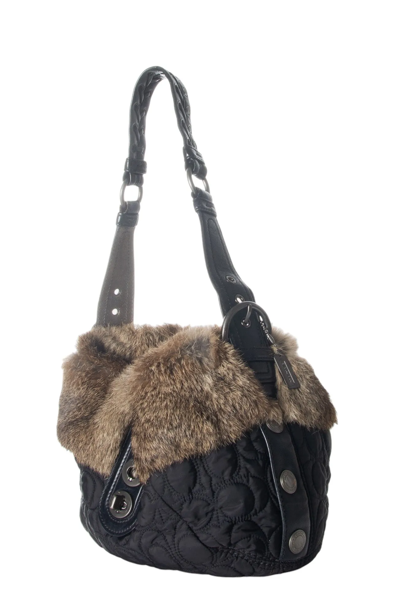 Nylon Bag with Fur Trim