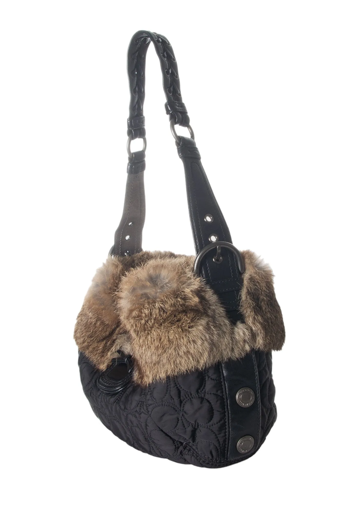 Nylon Bag with Fur Trim