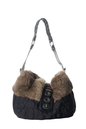 Nylon Bag with Fur Trim