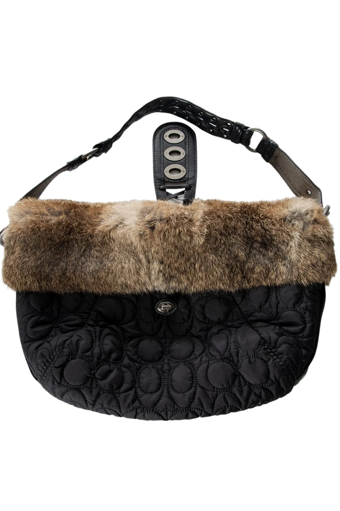 Nylon Bag with Fur Trim
