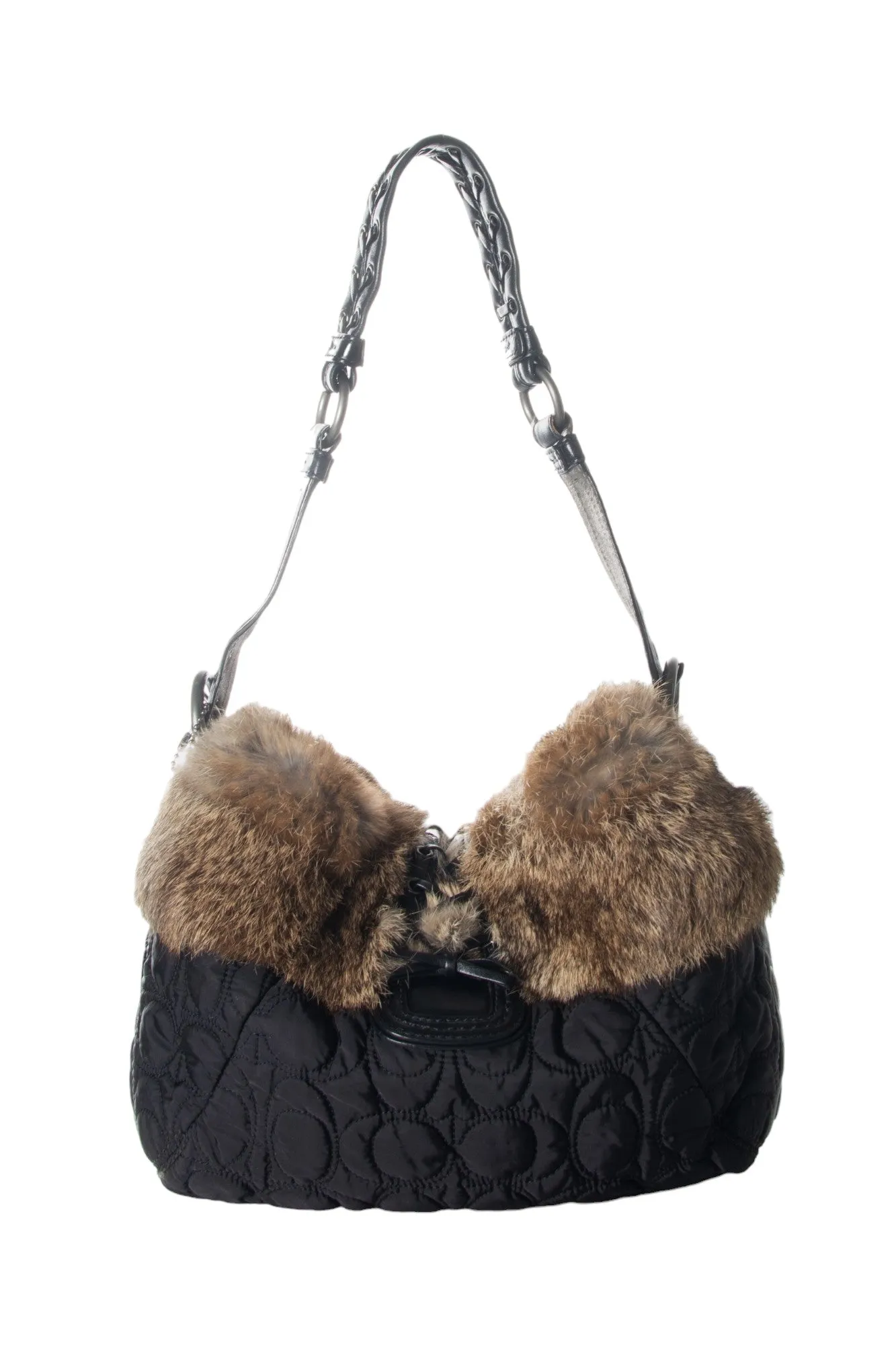 Nylon Bag with Fur Trim