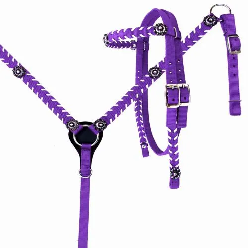 Nylon Browband headstall and breast collar set with Stitching
