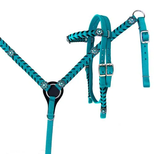 Nylon Browband headstall and breast collar set with Stitching