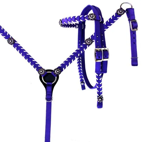 Nylon Browband headstall and breast collar set with Stitching