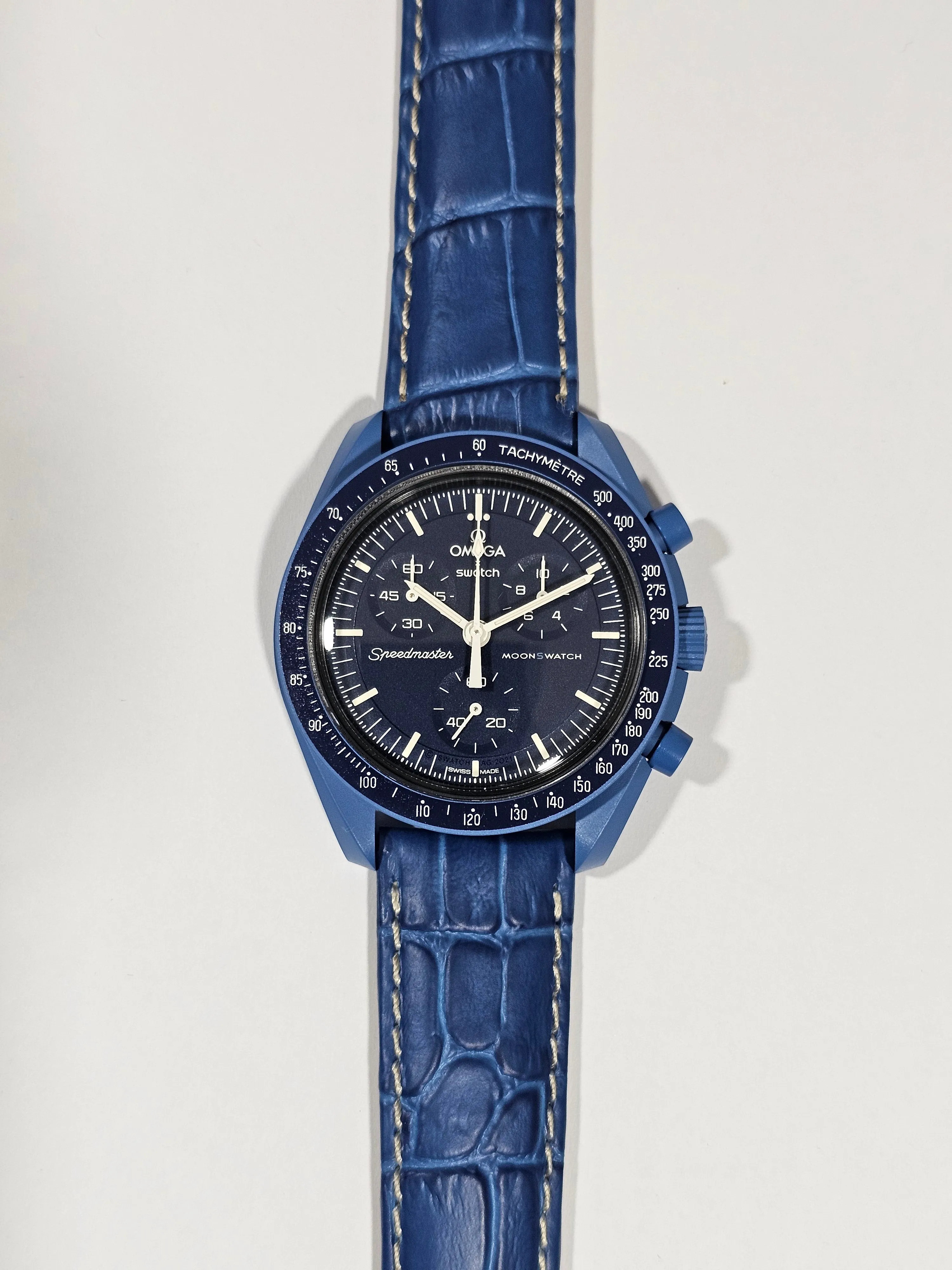 Omega X Swatch MoonSwatch Strap: Stitched Embossed Alligator - Blue