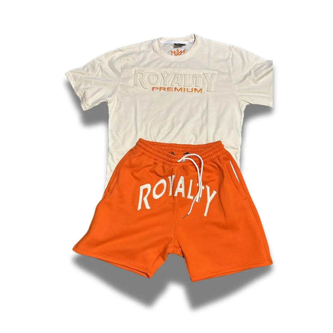 Orange Shorts Set Ivory Color logo w/ green satin and silk blend pockets