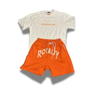 Orange Shorts Set Ivory Color logo w/ green satin and silk blend pockets