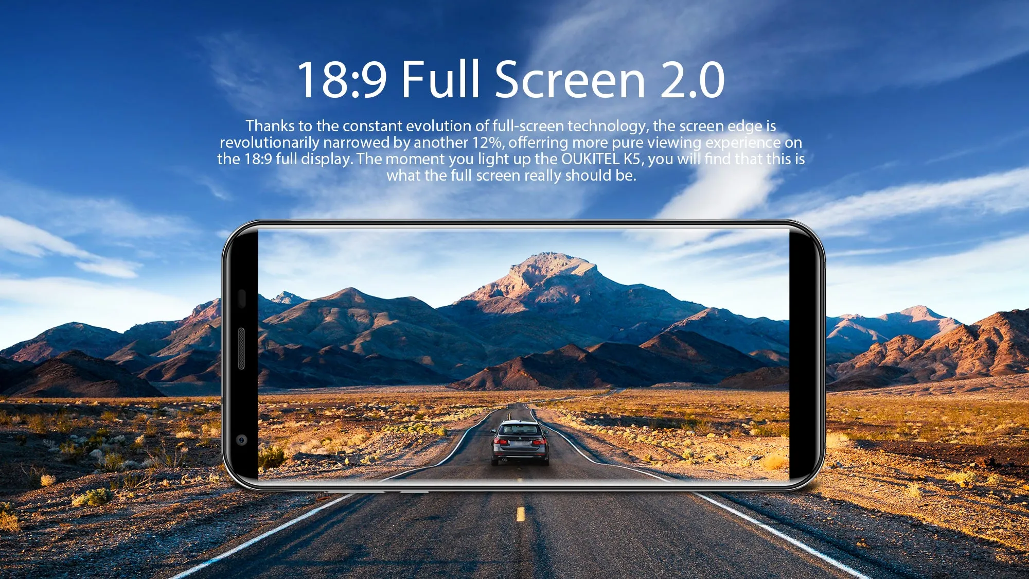 OUKITEL K5 Smart Phone - 5.7 Inch, Android 7.0, 2GB RAM, 16GB ROM, 4000mAh Battery, Blue