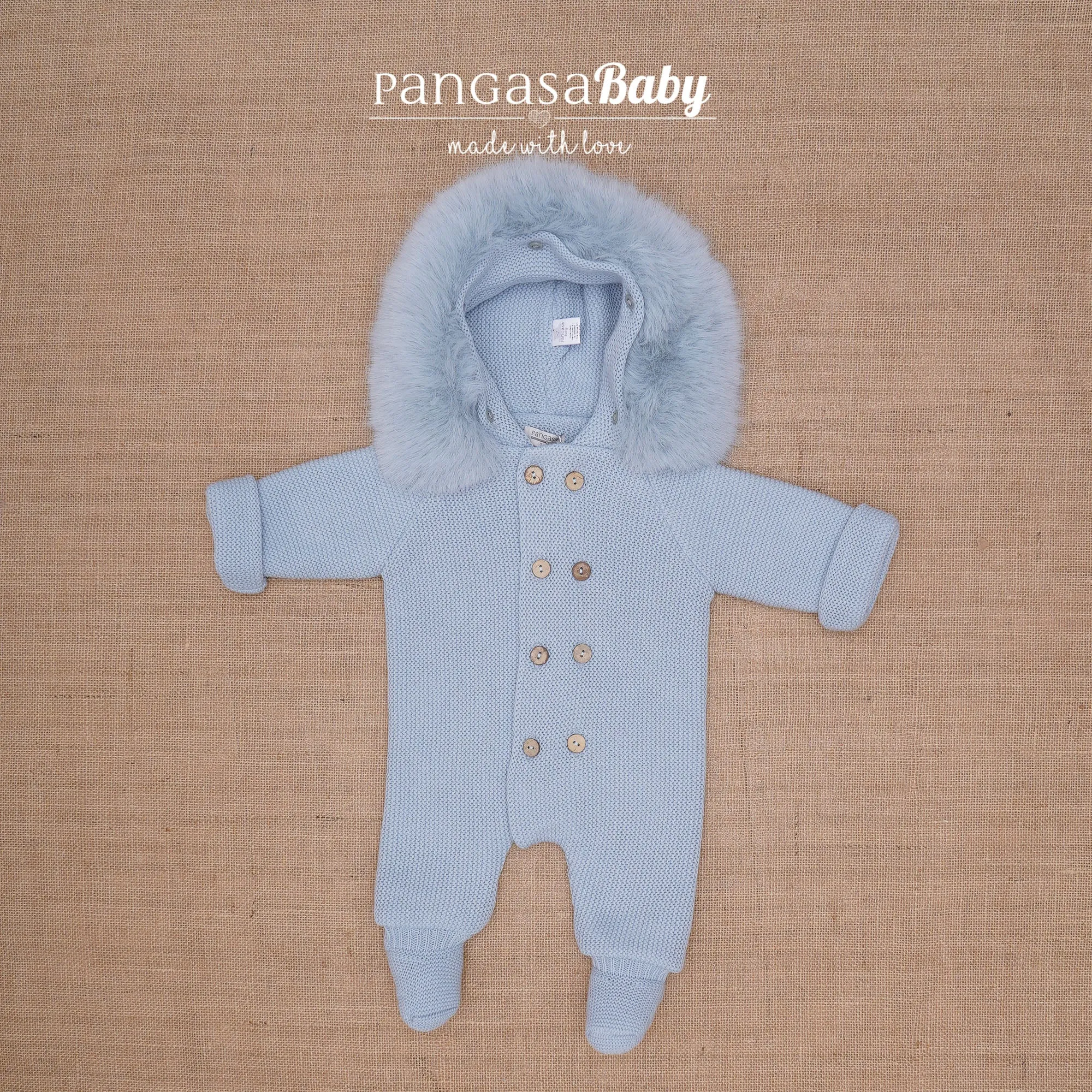 Pangasa Double Button Faux Fur Hooded Pramsuit - Powdery Blue