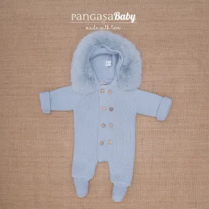 Pangasa Double Button Faux Fur Hooded Pramsuit - Powdery Blue