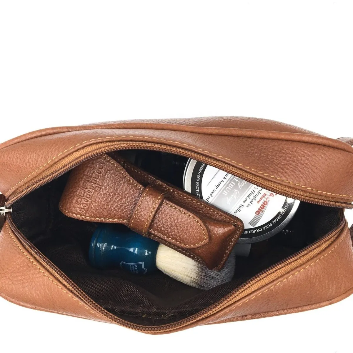 Parker Large Leather Toiletry Bag (Saddle Brown)