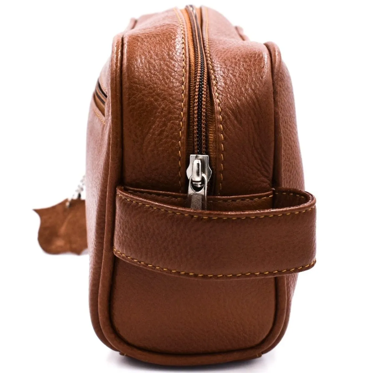 Parker Large Leather Toiletry Bag (Saddle Brown)