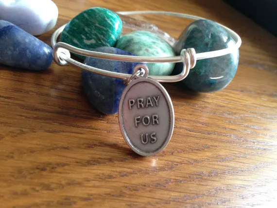Patron Saint of the Blind Saint Lucy Silver Expandable Wire Bangle Double Sided Adjustable Bracelet