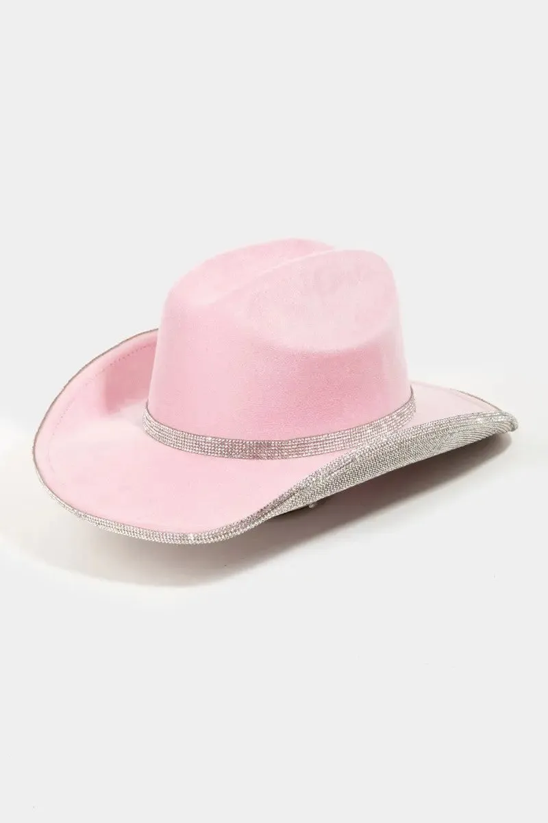 Pave Rhinestone Trim Faux Suede Hat