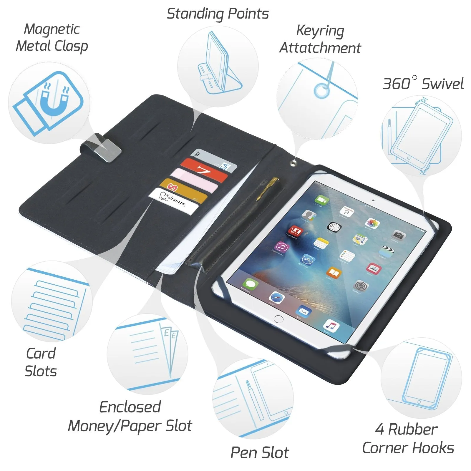 Personalised Lenovo Universal Leather Tablet Case With Blue Strip Marble