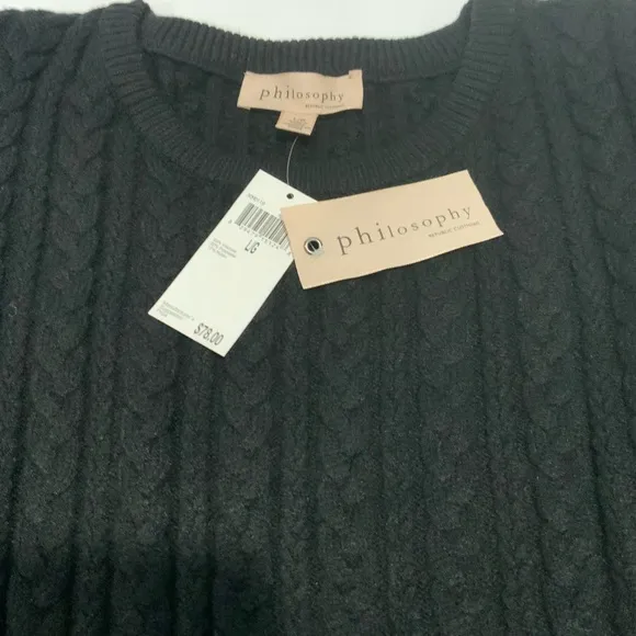 Philosophy black cable knit faux leather puff balloon sleeve sweater size Large