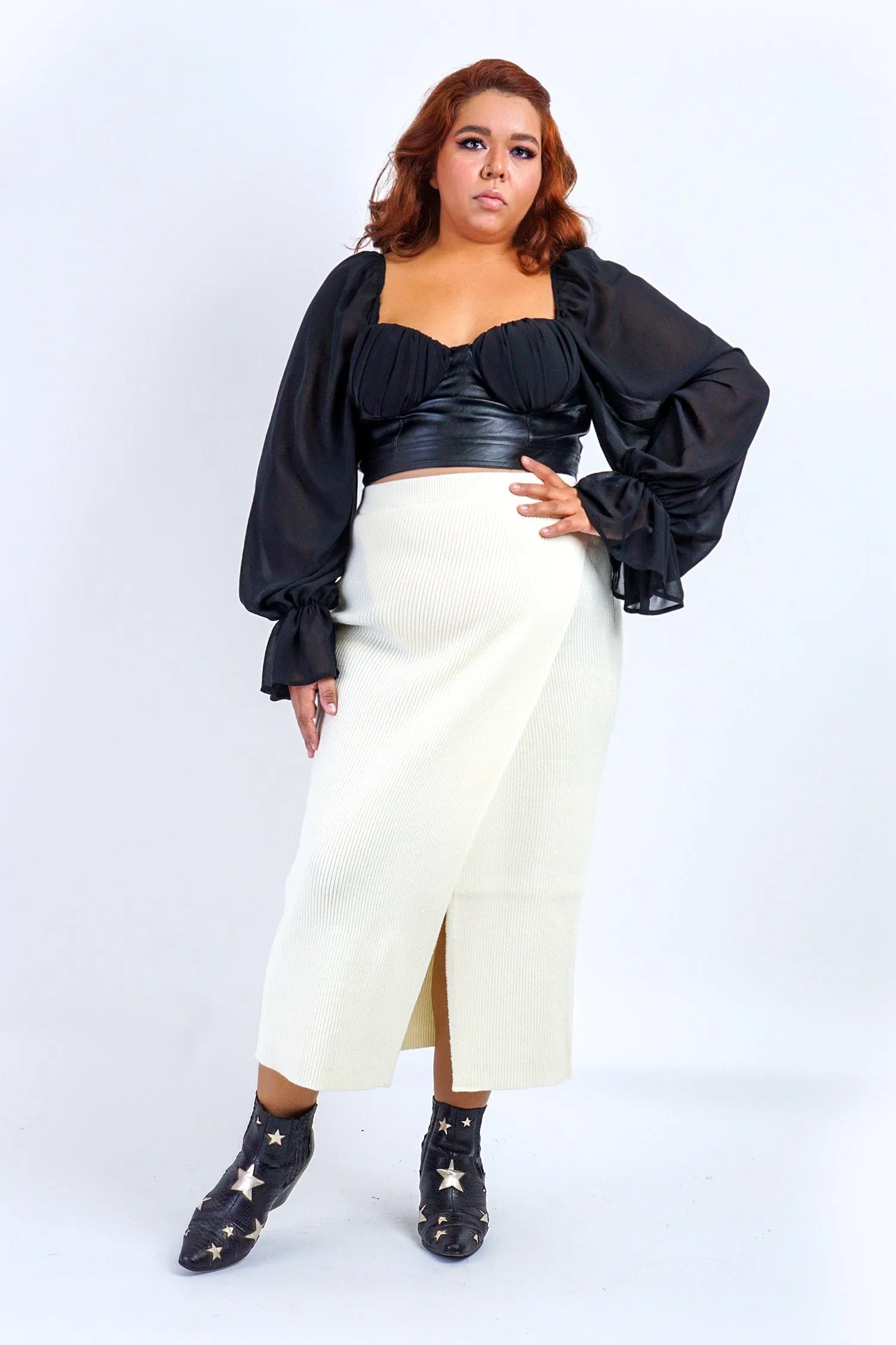 Plus Black Faux Leather Sweet Heart Top