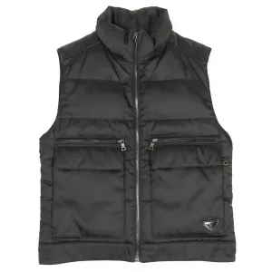 Prada Black Nylon/Leather Down Fill Vest Size 46