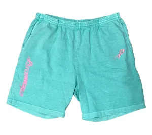 Psychworld Teal Canvas Shorts Pink Logo